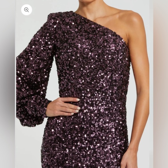 NWT | Mac Duggal 26717 Aubergine Purple Sequined One Shoulder Sleeve Gown Size 6 - Picture 3 of 14
